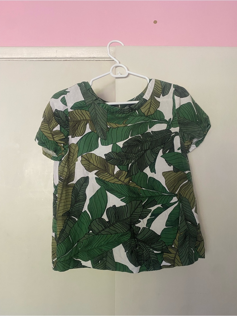 Ann Taylor Factory Tropical Palm Print Linen Blend Tee size S